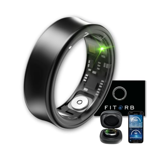 Fitorb Smart Ring Pro - Das Original. High-Tech Fitness- & Gesundheitsring, Schlafanalyse, 24/7 Aktivitätstracking. Temperaturmessung, Stress. Proberinge. (Neptun, Schwarz, 18,3 mm (8))