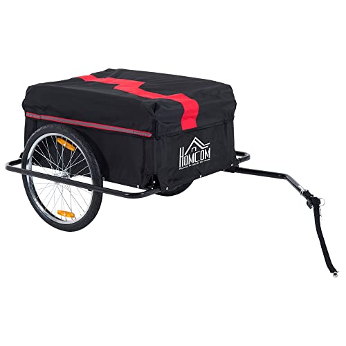 HOMCOM Fahrradanhänger Lastenanhänger Belastbarkeit max. 40 kg Transportanhänger Handwagen Lasten-Fahrradanhänger Schwarz Stahl Oxford 140 x 88 x 60 cm