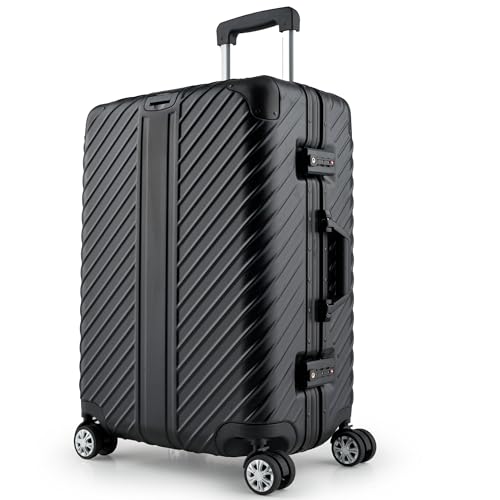 LETTOO 72L Hartschalenkoffer mit Alu-Rahmen | Reisekoffer mit Rollen - Extrem Stabiler Trolley Koffer mit Laptoptaschen-Befestigung [WASSERGESCHÜTZT] mit Eckenschutz (schwarz, Mittelgroße 24 Zoll)