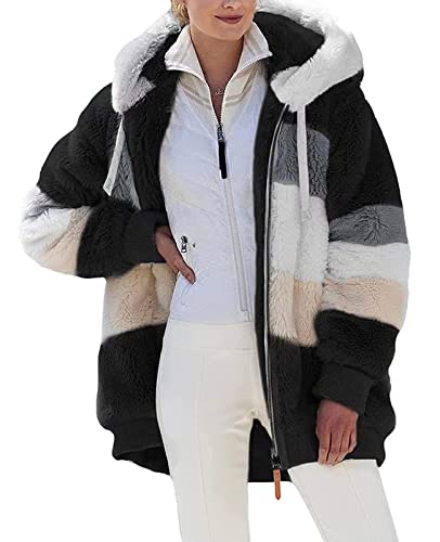ABINGOO Damen Mantel Kapuzenjacke Winterjacke Mode Warm Hoodie Pullover Jacken Reißverschluss Plüschjacke Fleecejacke Oberteile(Schwarz,M)