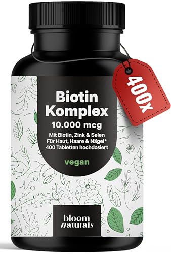Biotin hochdosiert - 10.000 mcg - 400 Tabletten - Komplex mit Zink & Selen - Vegan & produziert in Deutschland - Verpackung kann variieren