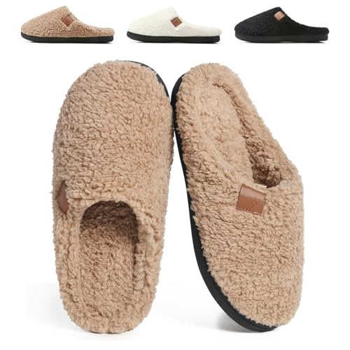 SRONEY Damen Herren Hausschuhe Winter Warme Teddy Plüsch Pantoffeln Gemütlich Weiches Flauschiges Hausschuhe Memory Foam Rutschfeste Slippers，Braun，40-41 EU