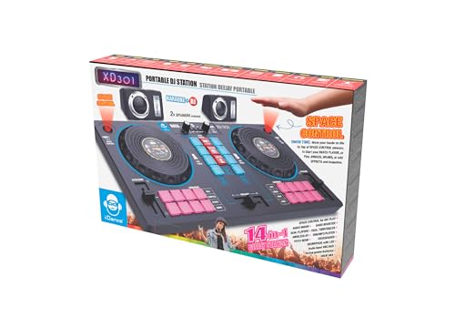 Cefa Toys - Tragbare DJ-Station mit Lautsprechern und Raumsteuerung, 14-in-1, mit Plattenspieler, Crossfader und über 144 Mix-Kombinationen, inklusive Bluetooth- und USB-Player und wiederaufladbarem