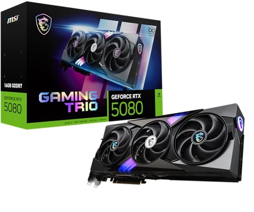 MSI GeForce RTX 5080 16G Gaming Trio OC — 16GB GDDR7 (30Gbps/256-bit), PCIe 5, Boost: 2745 MHz, HDMI 2.1b, DisplayPort 2.1b