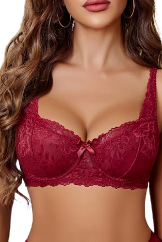 Avidlove Damen Dirndl BH Spitze Bügel Bra Sexy Floraler Cup Bra Bralette Klassische Balconette Push Up BH Verstellbare Strapsen BH-Unterwäsche Mit Slip,GrünXL