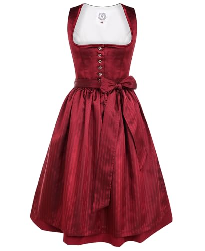 DIRNDLSTERN Damen Midi Rot - Trachtenkleid Damen Dirndlkleid mit Plissee Dirndlschürze für Oktoberfest 38