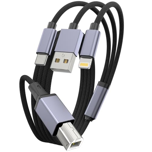 Drucker und MIDI Kabel USB A USB C Lightning auf USB B 20 Geflochtenes Kabel für MacBook Pro Yamaha Casio Digitalpiano MIDI Controller Drucker Kompatibel mit USB C MIDI Geräten 2m