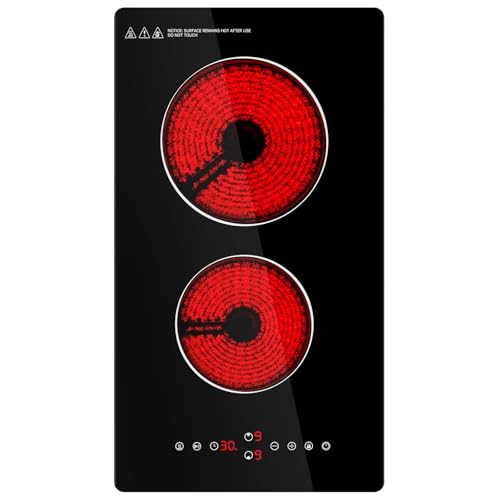 Glaskeramikkochfeld 3000W cerankochfeld 2 platten Touch Control 9 Leistungsstufen Kindersicherung Timer für Alle Töpfe