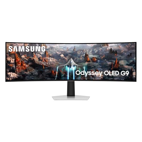 Samsung Odyssey OLED G93SC Curved Gaming Monitor, 49 Zoll, OLED-Panel, 5.120 x 1.440 Pixel, Freesync Premium Pro, Bildwiederholrate 240 Hz, Reaktionszeit 0,03 ms (G/G), Bildschirmkrümmung 1.800R
