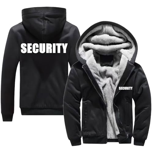 QIANYIFU Warme Hoodies für Herren von S.EC.URI.TY Kapuzen-Sweatshirt Herbst-/Winterjacke Fleece-Mantel mit Fellfutter Oberbekleidung mit durchgehendem Reißverschluss Black-1 XXXXL