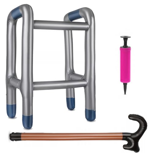 Pynzeka Aufblasbare Gehhilfe & Gehstock im Set für Karneval-Kostüm oder Ruhestand Cosplay