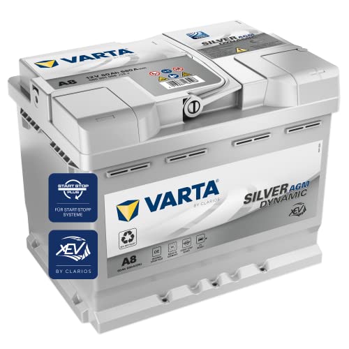 VARTA Silver Dynamic AGM Batterie A8 – Start-Stop und xEV Autobatterie 12V 60Ah 680A – Starterbatterie für Autos mit hohem Energiebedarf