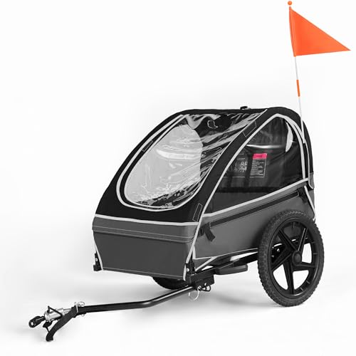 Kinderfahrradanhänger, Fahrradanhänger für 1 Kinder, Ergonomischer Sitz, Einfache Montage, Faltbar, Mit Luftreifen und Aufbewahrungstaschen