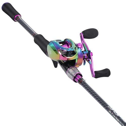 Sougayilang Baitcast-Angel-Kombinationen, Carbon- und Glasfaser-Verbundstoff, 2 Stück, mit Wurfrolle, 1,8 m, Violett, Linkshänder, ZYC602YCL