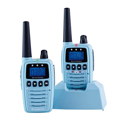 Albrecht Bambini Babysitter, 29870, strahlungsarmes Babyphone mit großer Reichweite, 2 Funkgeräte, Farbe: Blau