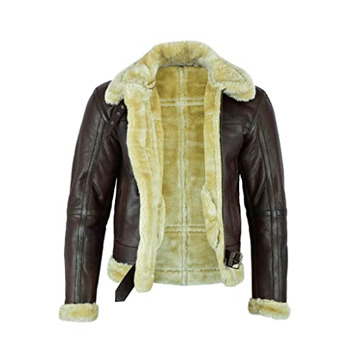 Leatherick B3 Herren Braune Lederjacke Fliegerjacke aus Schaffell aus echtem Leder Pilotenjacke, dunkelbraun (L)