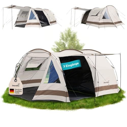 Skandika Kambo Tunnelzelt für 6 Personen | XL Familienzelt für Camping, 2 m Stehhöhe, Dunkle Schlafkabine, wasserdicht, 3000 mm Wassersäule, Sonnendach | großes Campingzelt, Festival Zelt für 6 Mann