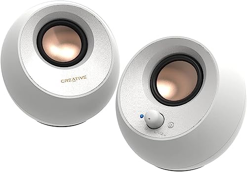 CREATIVE Pebble V3 Minimalistischer 2.0-USB-C-Desktop-Lautsprecher mit USB-Audio, Clear Dialog, Bluetooth 5.0, 8 W Sinusleistung bei 16 W Spitzenleistung, USB-A-Konverter enthalten (Weiß)