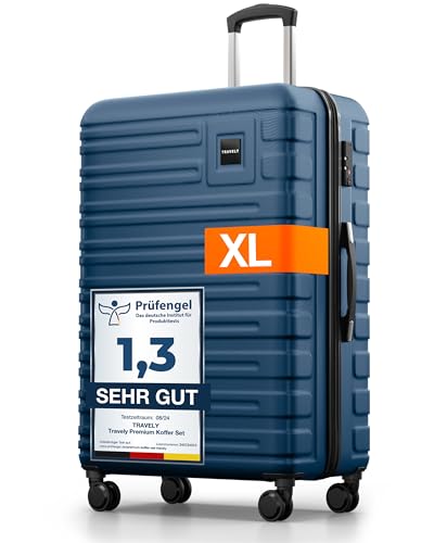 Travely Polycarbonat Koffer Groß 77cm XL - 100L Innenvolumen - 158cm Gurtmaß, sehr robuster Hartschalenkoffer mit sanften Rollen & TSA Schloss, Reisekoffer, Handgepäck Koffer, Reisekoffer mit Rollen