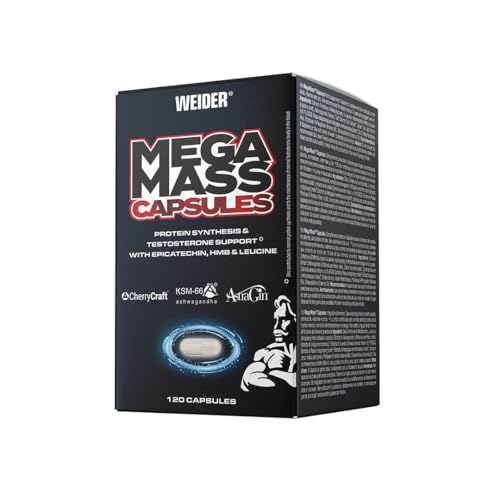 Weider - Mega Mass Caps - Synergetische Nährstoffkombination - Unterstützung von normaler Proteinsynthese und Muskelfunktion - Muskelaufbau, After Workout - Mit Zink und Vitamin D - 120 Kapseln