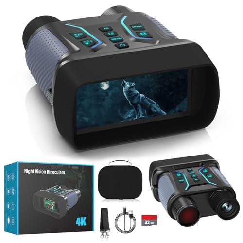 Nachtsichtgerät 4K 36MP, 8X Digitaler Zoom Fernglas mit 7-Stufiges Nachtsicht, 4.5“ HD-Display 4500mAh Wiederaufladbares Infrarot Fernglas Nachtsichtgeräte für Camping mit 32GB TF Karte