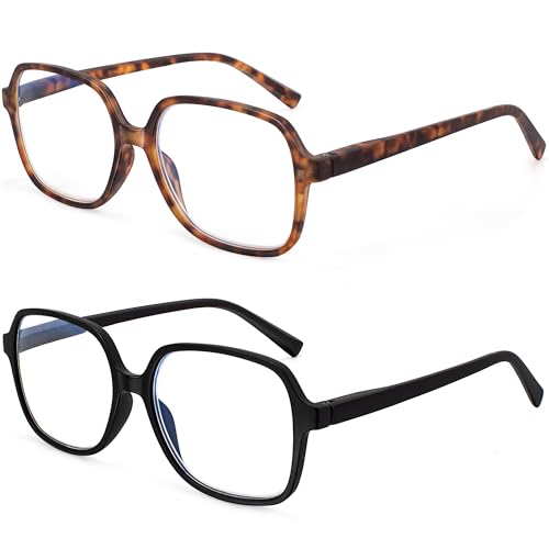 Madison Avenue 2 Pack Lesebrille Damen und Herren, Quadratisch Leichte Blaulichtfilter Lesebrille mit Federscharnieren, Schildpatt/schwarz +2,00 Dioptrien