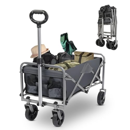 LEADZM Bollerwagen Faltbar, 600D Oxford-Stoff & Stahlrahmen, Handwagen 100 kg Tragkraft - für Camping, Einkäufe & Outdoor, 74,5 x 45 x 85 cm, Grau