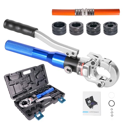 AMZCNC Profi Presszange U-Kontur 16-20-25-32 Set Presswerkzeug mit 180° drehbarem Kopf,für Verbundrohr mit Fittings der U-Kontur, Backeneinsätze U16, U20, U25, U32 incl