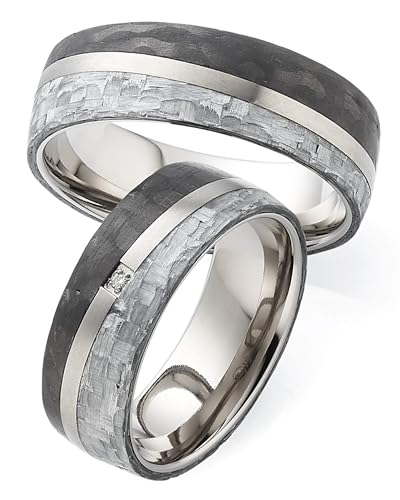 123traumringe Eheringe in Carbon & Titan I Partnerringe mit Brillant & Etui I Gravierbare Eheringe mit Ringgröße 50-70 mm I Hochwertige Verlobungsringe in 7 mm Breite & 2 mm Stärke I S86
