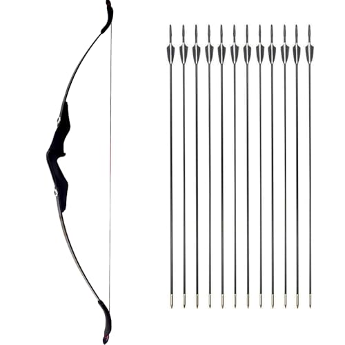 biubiusot Recurve Bogen und Pfeile Set Bogenschießen Takedown Bogen Jagd 30/40lbs Erwachsene Jagdschießen Outdoor Anfänger Schießen mit Bogenschießen Zubehör Langbogen Set (30lbs Bogen+12Pfeile)