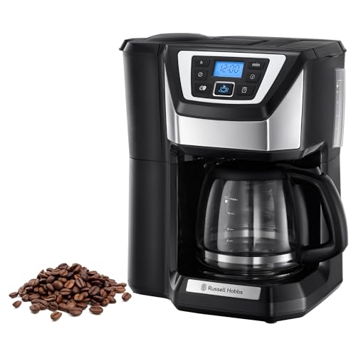 Russell Hobbs Kaffeemaschine mit Mahlwerk [Digitaler Timer, Brausekopf für optimale Extraktion&Aroma] Victory (1 bis 12 Tassen, 1,5l Glaskanne, Mahlgradeinstellung) Filterkaffeemaschine 22000-56
