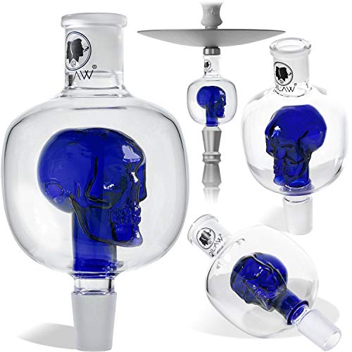 DILAW® Shisha Molassefänger Totenkopf Bunt (aus Glas für (Schliff 18/8) - Wasserpfeife, Vorkühler-Aufsatz Skull Wasserpfeife | Blau