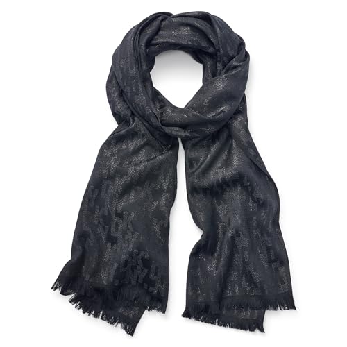 DKNY Damen Pashmina Metallic-Logo und Wimpernfransen Modischer Schal, Schwarz, Einheitsgröße