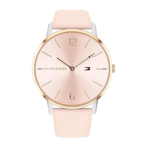 Tommy Hilfiger Damen-Analoguhr mit Quarzwerk - Rosa Lederarmband, Rosa Sonnenstrahl-Zifferblatt, 41mm Gehäuse, 3ATM Wasserbeständigkeit - 1781973