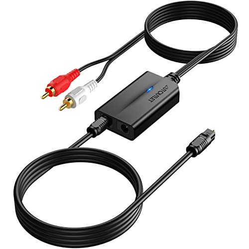 AUTOUTLET DA Wandler, 192kHz DAC Digital zu Analog Audio Konverter SPDIF Toslink zu RCA Audio mit Audio-Verstärker-Chip, 1,1M Männlich-RCA & 1M Optischem Kabel für HDTV DVD Blu-ray Sky Spielekonsole