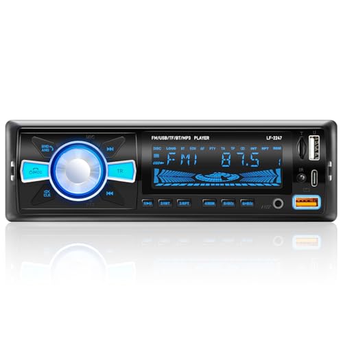 RDS-Bluetooth-Autoradio mit Typ-C-Ladeanschluss, FM/AM-Bluetooth 5.0 Auto Radio, 4 x 65 W 1-DIN-Autoradio, unterstützt Freisprecheinrichtung/2 USB/AUX/SD/TF/EQ/DSP/MP3-Player, 7-farbige Beleuchtung