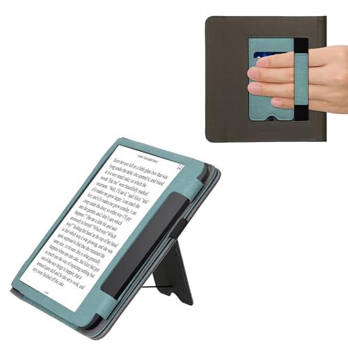 kwmobile Hülle kompatibel mit Tolino Epos 3 Hülle - Flip Case mit Handschlaufe - Kunstleder Cover - Mintgrün Dunkelgrau