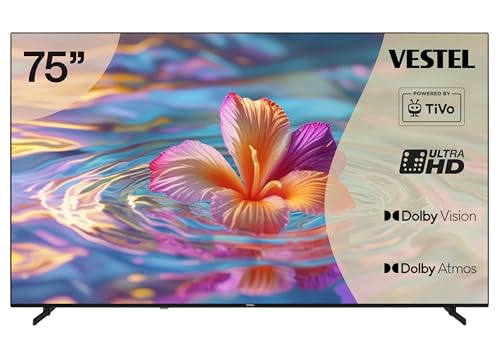 Vestel Fernseher 75 Zoll Smart TV Powered by TiVo, 4K UHD Fernseher mit Dolby Vision HDR, Dolby Atmos und integriertem Triple-Tuner, LED TV 75UT9740 schwarz