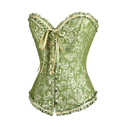 Sxybox Damen Korsett Bauchweg Vollbrust Corsage Top Gothic Burlesque Schnüren Bustier,Grün,S
