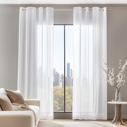 Deconovo 2er Set Ösenvorhang Transparent Vorhang Voile Gardine Voile 229x140 cm Weiß