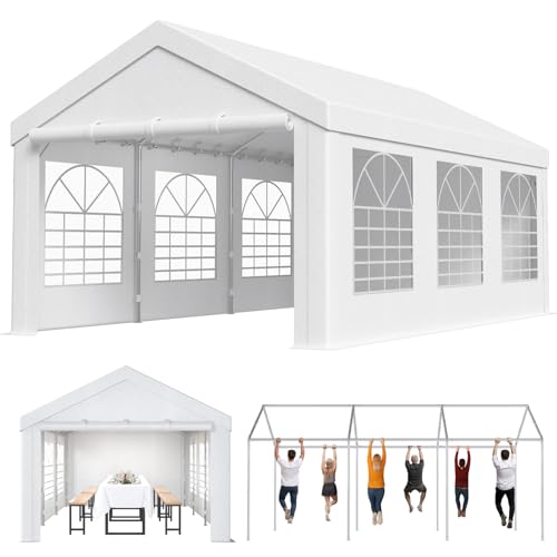 Homall Partyzelt 3x6,Metall Gestell Gartenzelt,Pavillon Wasserdicht 560g/m² PE-Plane,Zelt Stabil-18 Bodenhaken 4 Windfesten Seilen,UV-Schutz 50+Große Luxus Hochzeitszelt Gartenpavillon18m²,Weiß