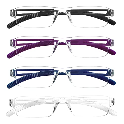 COJWIS 4er-Pack Rahmenlose Lesebrille für Damen und Herren Leicht und Bequem Anti Blaulicht Lesehilfe /TR90 Brille (4 Farbe Mischen, 2.00, multiplier_x)