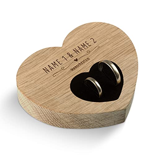 Hochzeit Ringkissen Herz Ringhalter individuell Namen 10 x 8,5 cm Eichenholz - Herzchen