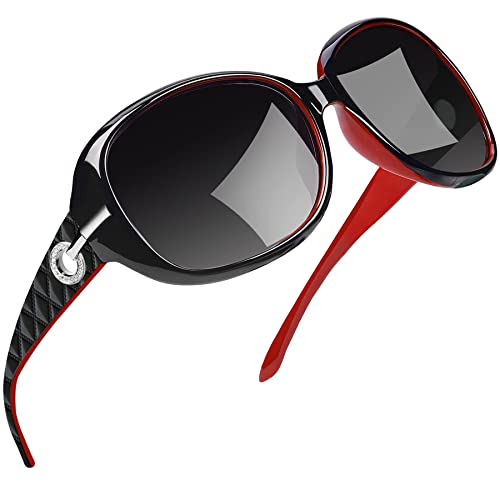 Joopin Elegante Große Sonnenbrille Damen Polarisiert UV400 Klassische Vintage und Trendy Damen Sonnenbrille Groß mit XL Übergroßer Rahmen (Rot/Schwarz)