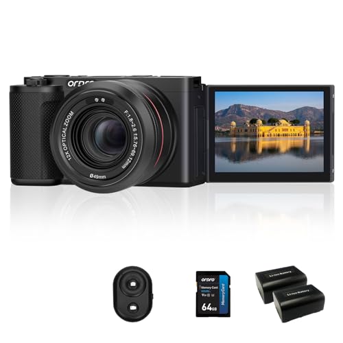 ORDRO G730 4K spiegellose Digitalkamera mit 12x optischem Zoom, Autofokus, Vlog-Kamera für YouTube 3.2 Zoll, Kompakte Digitalkamera für Fotografie