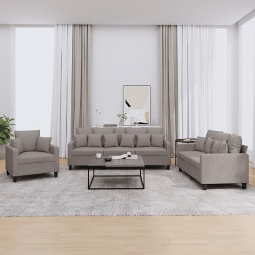 Brokky 3-TLG. Sofagarnitur mit Kissen Sofa Wohnzimmer Sitzgruppe Wohnzimmer Sofa Set Sofas FüR Wohnzimmer Taupe Stoff - 3201639