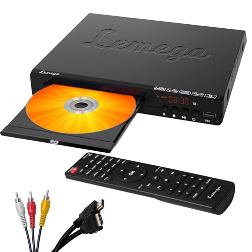 Lemega PlayHD DVD Player,Multi-Region DVD-Player ohne Regionalcode mit HDMI-Ausgang&1080p-Upscaling,USB/CD-Wiedergabe,RCA/AUX-Anschlüssen,Kompaktes Design für TV&Smart-TV,HDMI-Kabel inklusive (PlayHD)