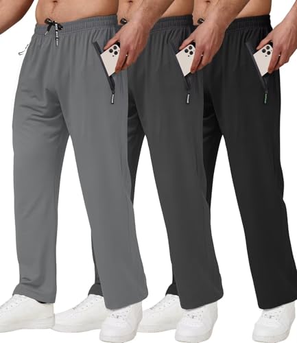 lomsoe 3er-Pack Jogginghose Herren, Trainingshose Herren mit Reißverschlusstaschen, Sporthose Herren Lang Atmungsaktiv Schnelltrocknende Sweatpants