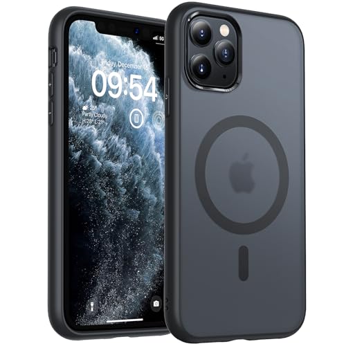 TOCOL für iPhone 11 Pro Max Hülle für Magsafe, Stoßfest Anti-Fingerabdruck Kratzfest Transluzente Rückseite rutschfest Matt Magnetisch Handyhülle für iPhone 11 Pro Max Case, Schwarz