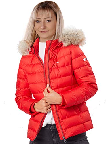 Tommy Hilfiger ESSENTIAL HOODED Damen Daunen Steppjacke (DE/NL/SE/PL, Alphanumerisch, S, Regular, Regular, Rot)